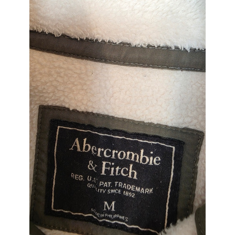Abercrombie‎ & Fitch Womens Fleece Pullover Cream Olive Quilted Snap Neck Medium - Picture 3 of 12